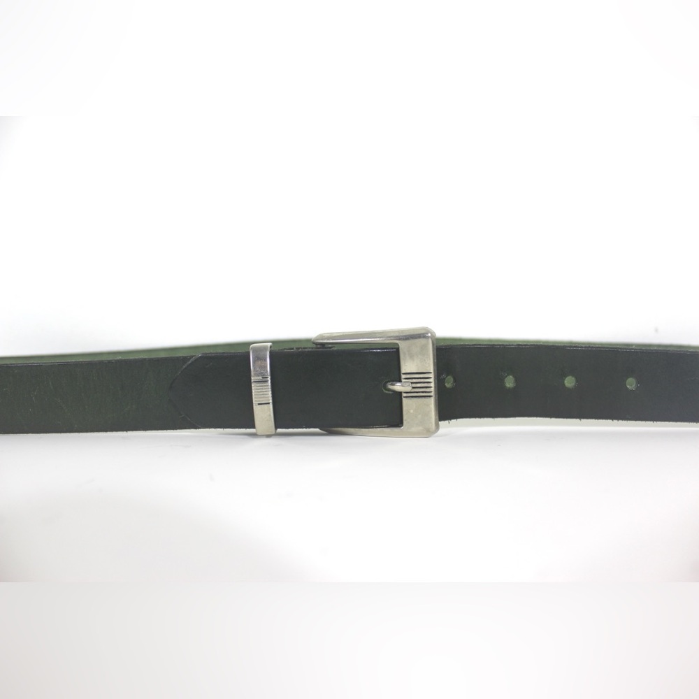 Dark Green Leather Belt with Silver Buckle